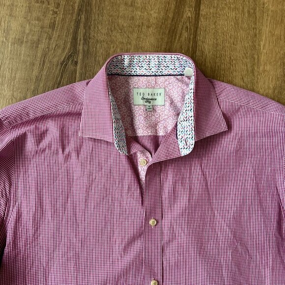 Ted Baker Pink Check Endurance Flip Cuff Button Down Shirt Mens 16.5 34/35 - Picture 3 of 11